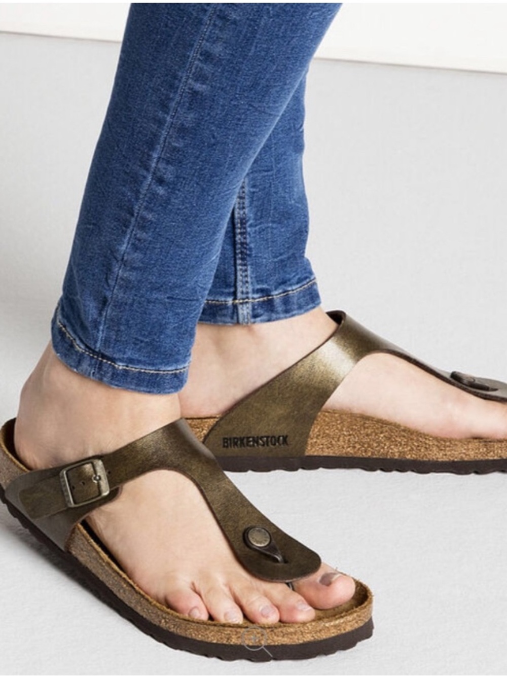 Birkenstock Gizeh Metallic Olive Bronze Thong Sandals